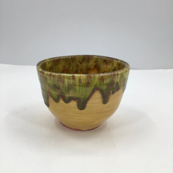 Vintage Glazed Bowl Handmade Studio Art Decor Yellow Green Glazed Artist Signed - Picture 4 of 11